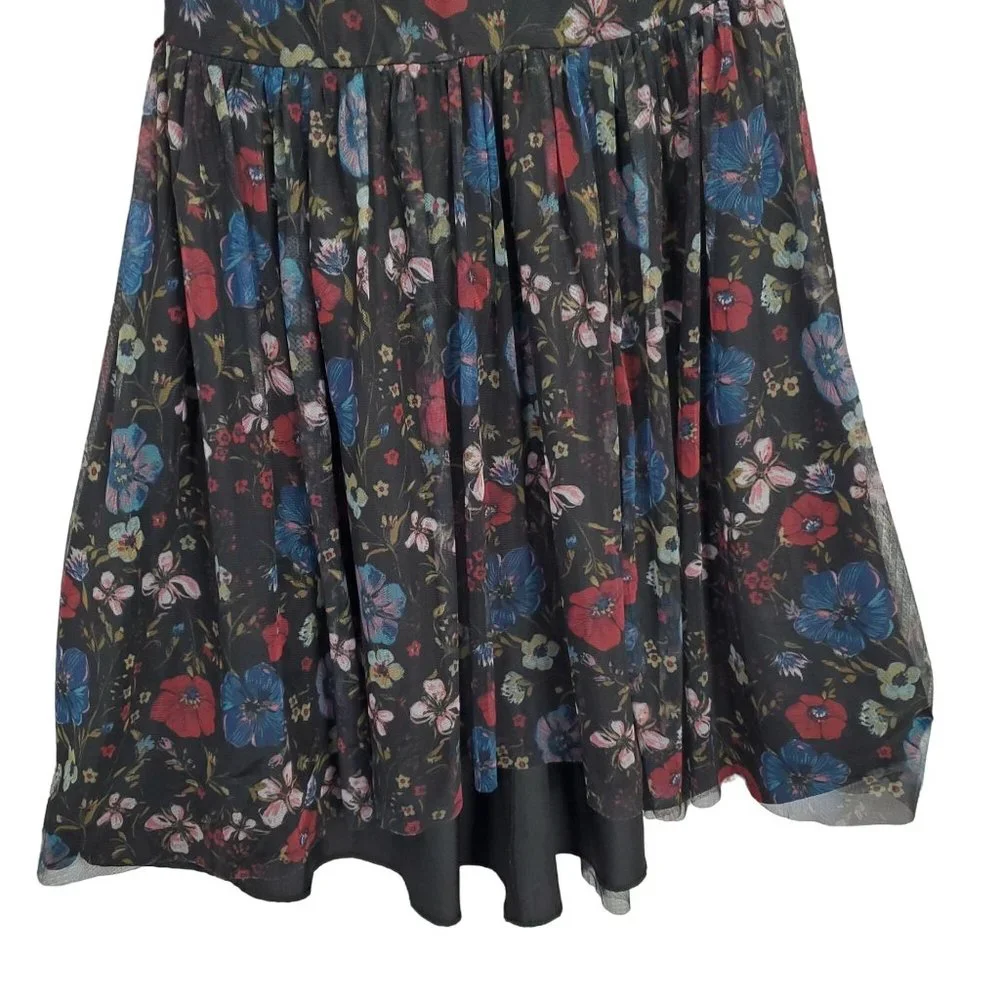 Lauren Conrad x Disney Size 10 Dress Tulle Overlay Fit Flare Midi Hi Lo Floral - Picture 5 of 15